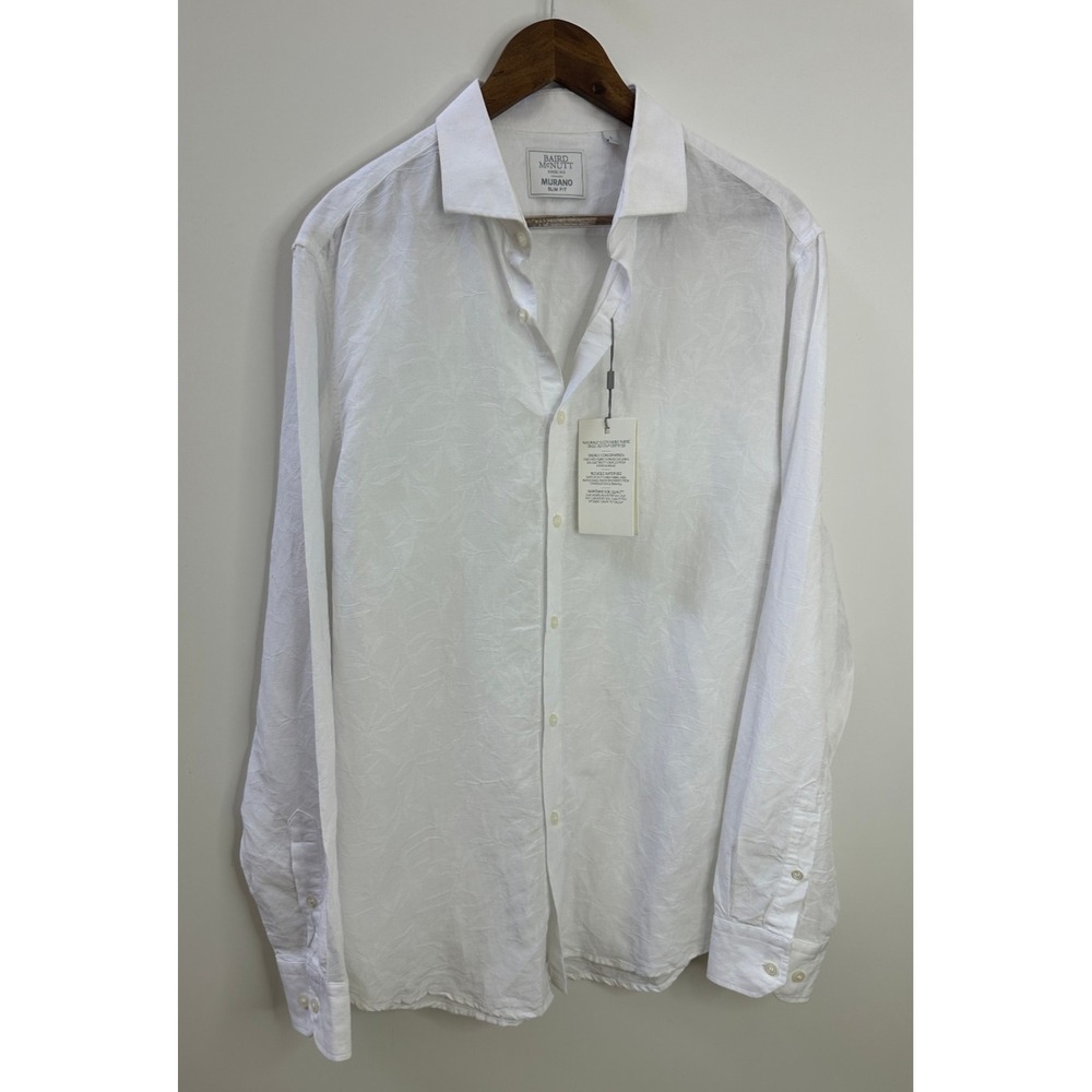 NWT Murano Baird McNutt Linen Blend Shirt White Floral Texture LS Slim Fit Large - Picture 16 of 16